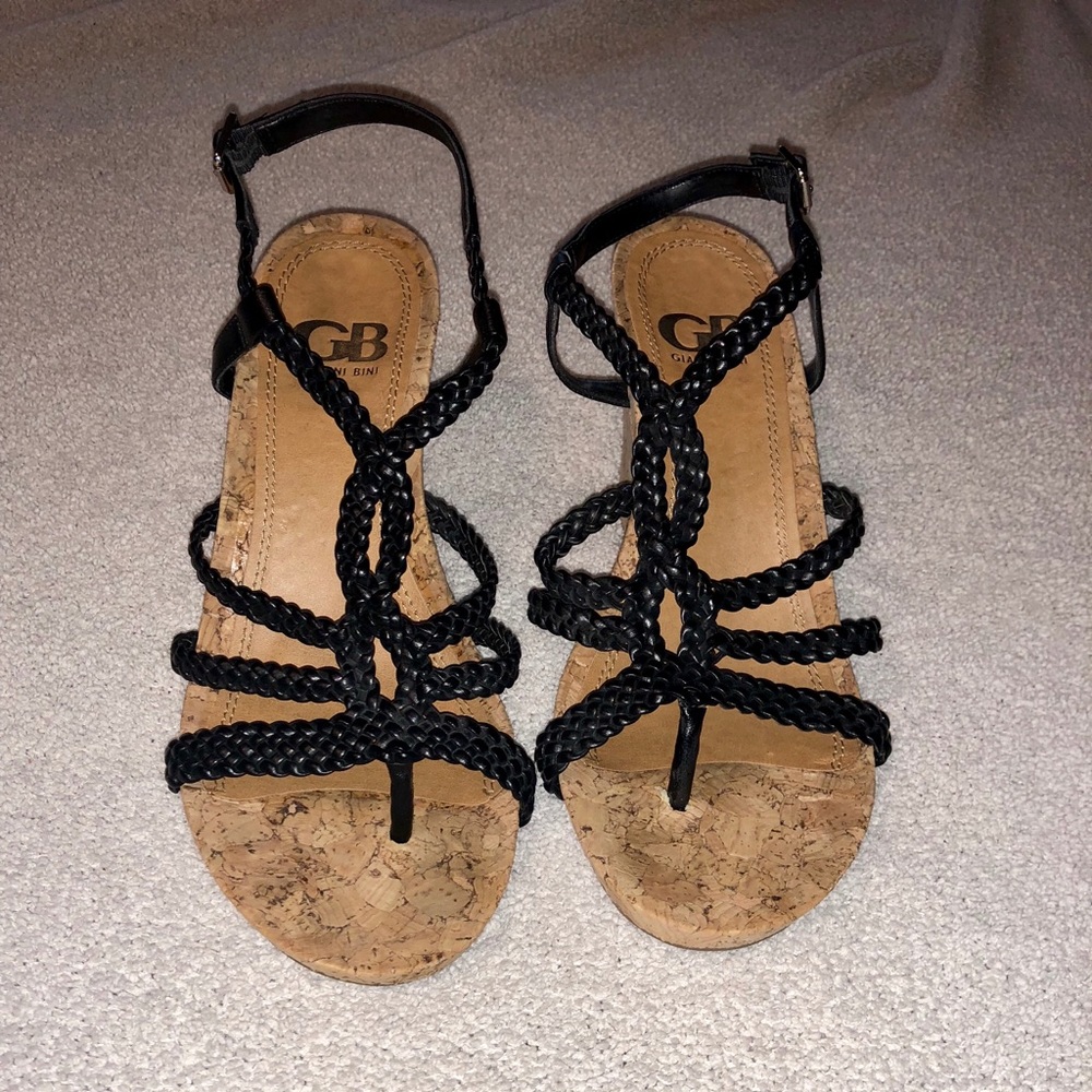 Gianni Bini black braided, strappy wedge